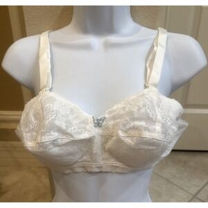 Vtg New 36C Colesce COUTURE Bullet BRA White Flor Lace Torpedo Cone Wireless USA